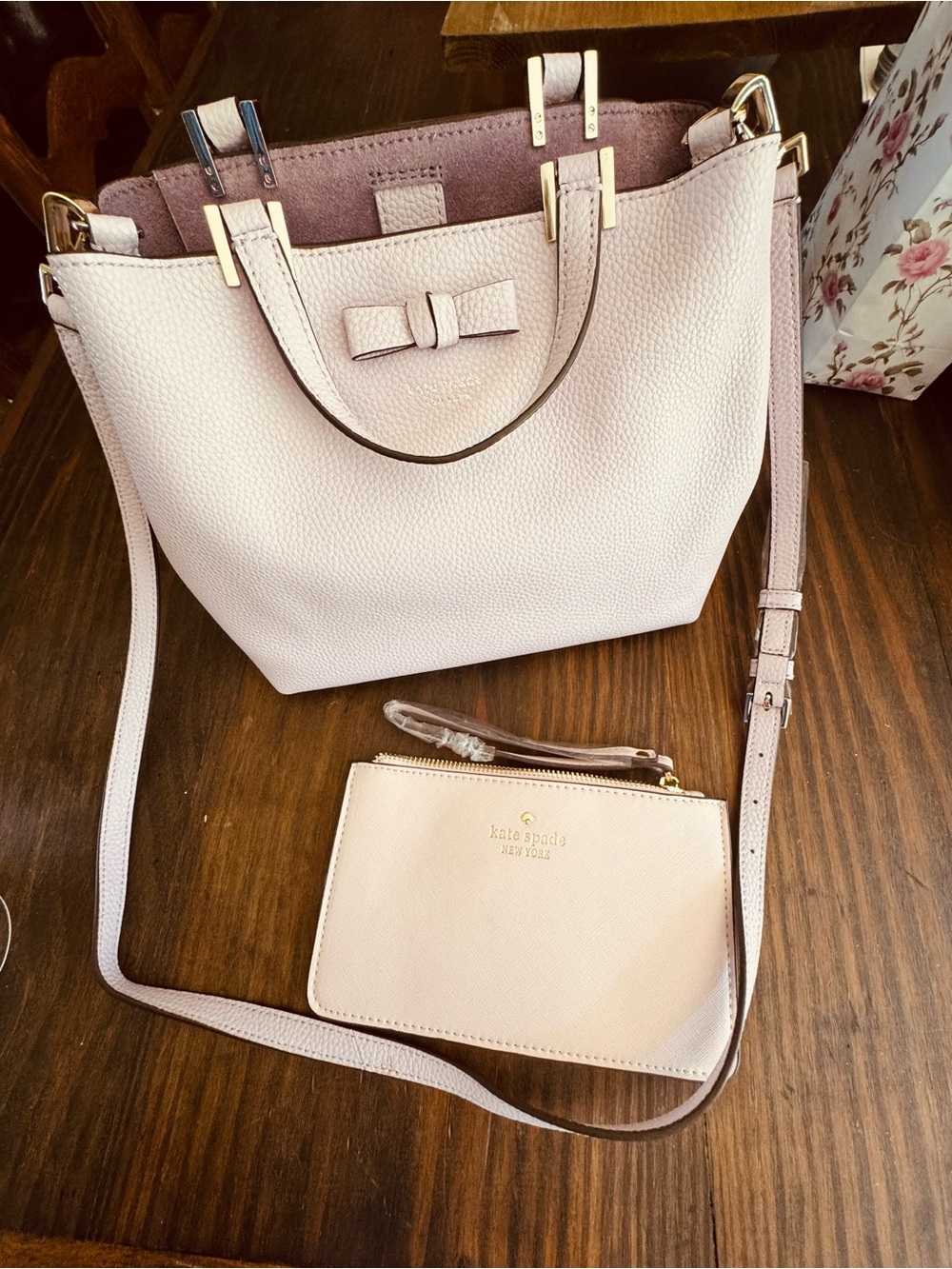 kate spade Pale Pink Pebbled Leather Tote with Matching Wristlet